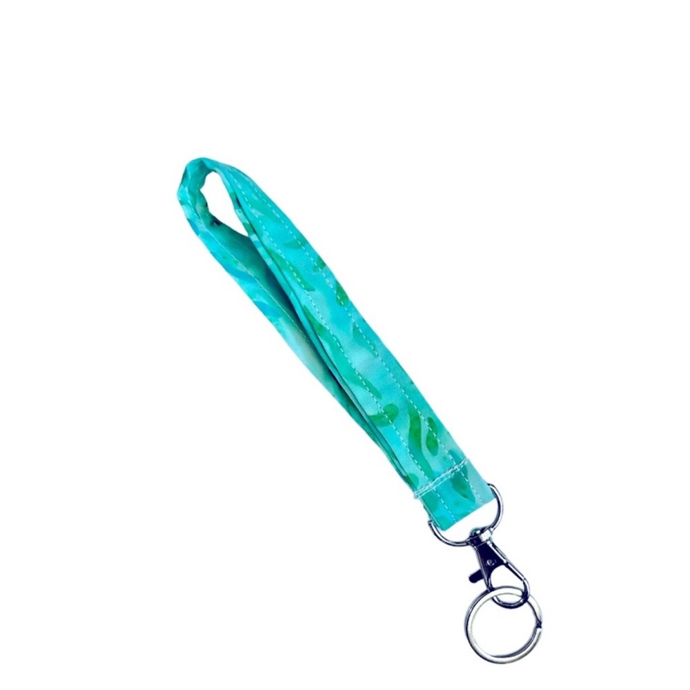 HAND CRAFTED Colorful Teal Fabric Wristlet Carrying Key Ring Accessory NWOT - Picture 7 of 10